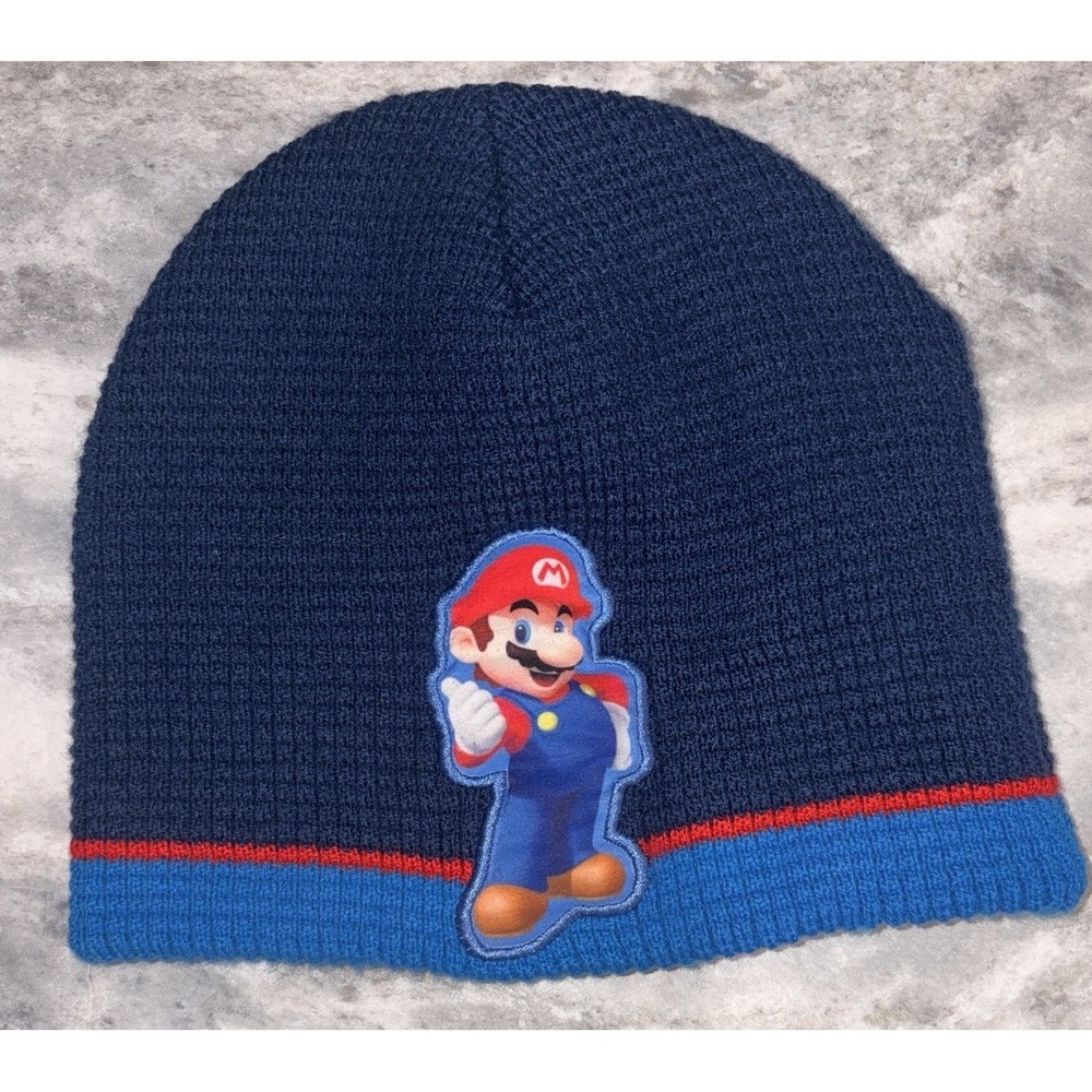 Super Mario Winter Cap Hat Beanie Nintendo Blue Red/2011 Knit One Size YouthB218